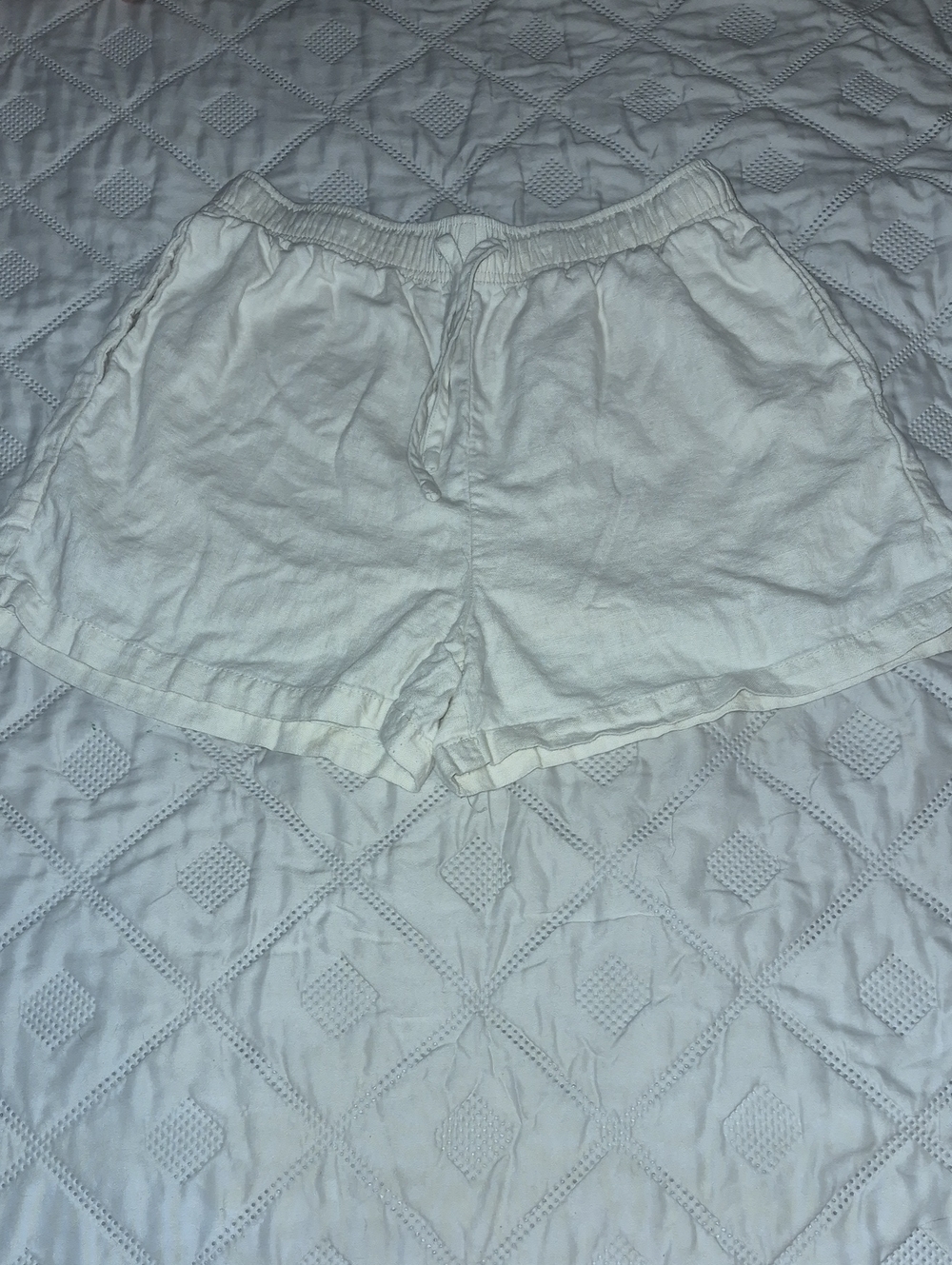 Forever 21 White Drawstring Linen Blend Shorts